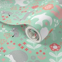 spring // mint and coral spring woodland animals forest spring florals andrea lauren fabric