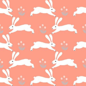 bunny rabbit // coral blush spring rabbit fabric cute rabbit nursery fabric design