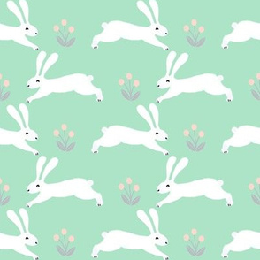 bunny rabbit // mint spring bunny fabric rabbits design rabbit spring forest fabric