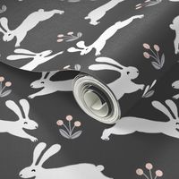 rabbit // charcoal running rabbit baby nursery fabric cute bunnies spring animals design