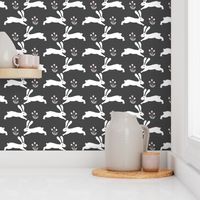 rabbit // charcoal running rabbit baby nursery fabric cute bunnies spring animals design