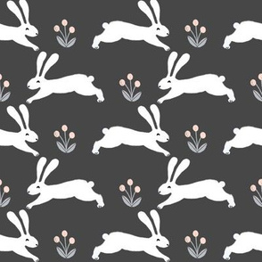 rabbit // charcoal running rabbit baby nursery fabric cute bunnies spring animals design