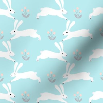 rabbits // bunny nursery baby pastel blue cute white rabbits easter rabbit pastels fabric