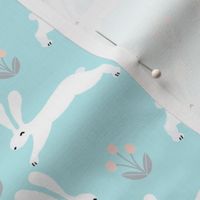 rabbits // bunny nursery baby pastel blue cute white rabbits easter rabbit pastels fabric