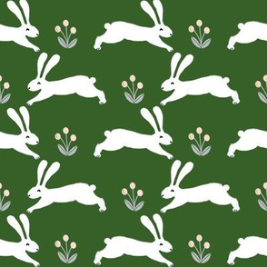 rabbits // green spring rabbit fabric green spring bunnies design