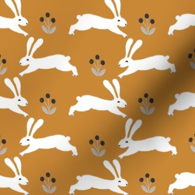 rabbits // ochre yellow mustard rabbit fabric nursery baby design spring rabbits