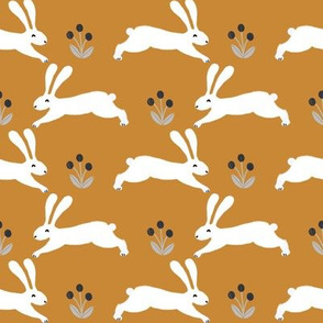 rabbits // ochre yellow mustard rabbit fabric nursery baby design spring rabbits