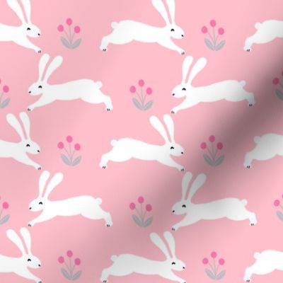 rabbit // spring nursery fabric easter bunny easter spring rabbits pink fabric