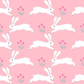 rabbit // spring nursery fabric easter bunny easter spring rabbits pink fabric