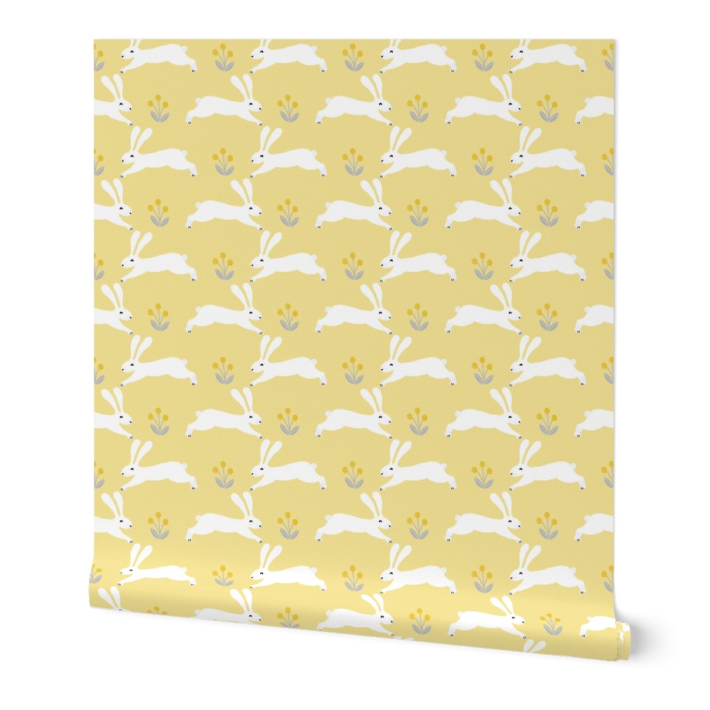 rabbit // spring yellow pastel spring nursery fabric easter rabbit easter spring fabrics