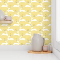 rabbit // spring yellow pastel spring nursery fabric easter rabbit easter spring fabrics