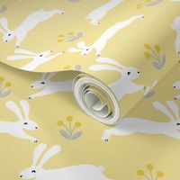 rabbit // spring yellow pastel spring nursery fabric easter rabbit easter spring fabrics