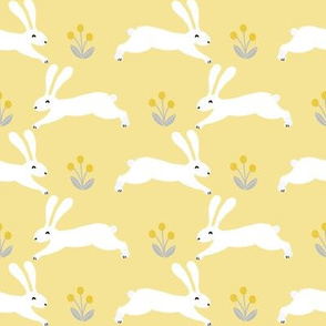 rabbit // spring yellow pastel spring nursery fabric easter rabbit easter spring fabrics