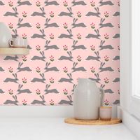 rabbit // spring pink rabbits nursery baby design spring floral easter rabbit design