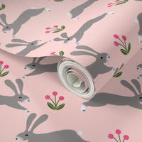 rabbit // spring pink rabbits nursery baby design spring floral easter rabbit design