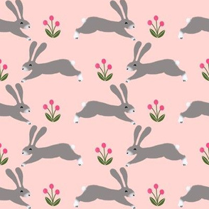 rabbit // spring pink rabbits nursery baby design spring floral easter rabbit design