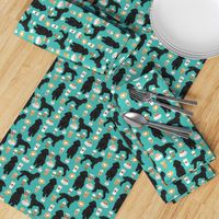 black poodle fabric dogs and coffees fabric turquoise