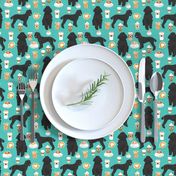 black poodle fabric dogs and coffees fabric turquoise
