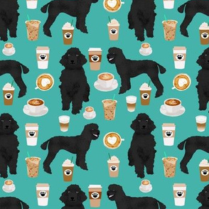black poodle fabric dogs and coffees fabric turquoise
