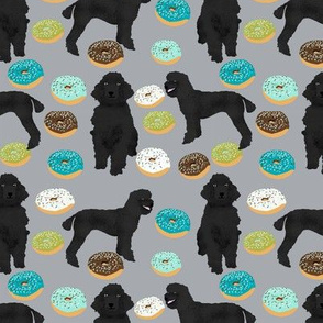 black poodle fabric dogs and donuts fabric - grey