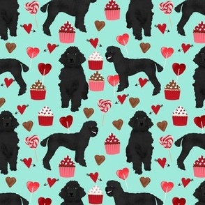 black poodles fabric dogs valentines day fabric - aqua