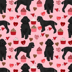 black poodles fabric dogs valentines day fabric - blossom pink