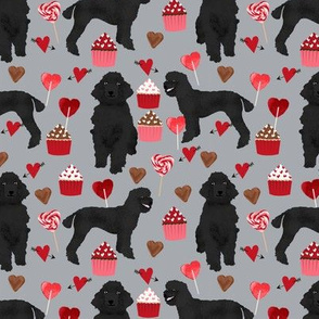 black poodles fabric dogs valentines day fabric - grey