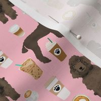 brown poodles and coffees fabric cute dog fabric - blossom pink