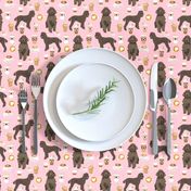 brown poodles and coffees fabric cute dog fabric - blossom pink