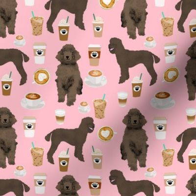 brown poodles and coffees fabric cute dog fabric - blossom pink