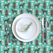 brown poodles and coffees fabric cute dog fabric - turquoise