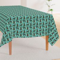 brown poodles and coffees fabric cute dog fabric - turquoise