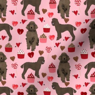 brown poodles valentines day fabric cute love dogs design -blossom pink