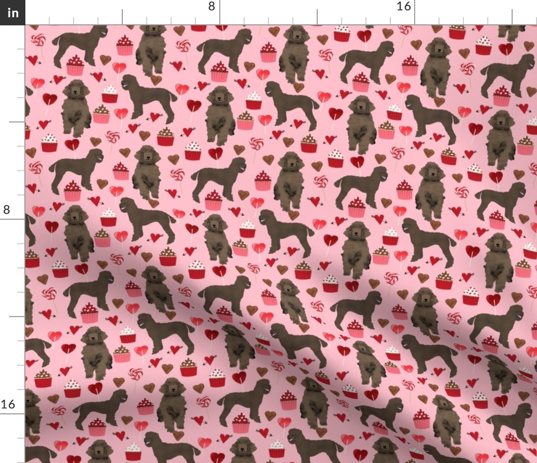 brown poodles valentines day fabric cute love dogs design -blossom pink