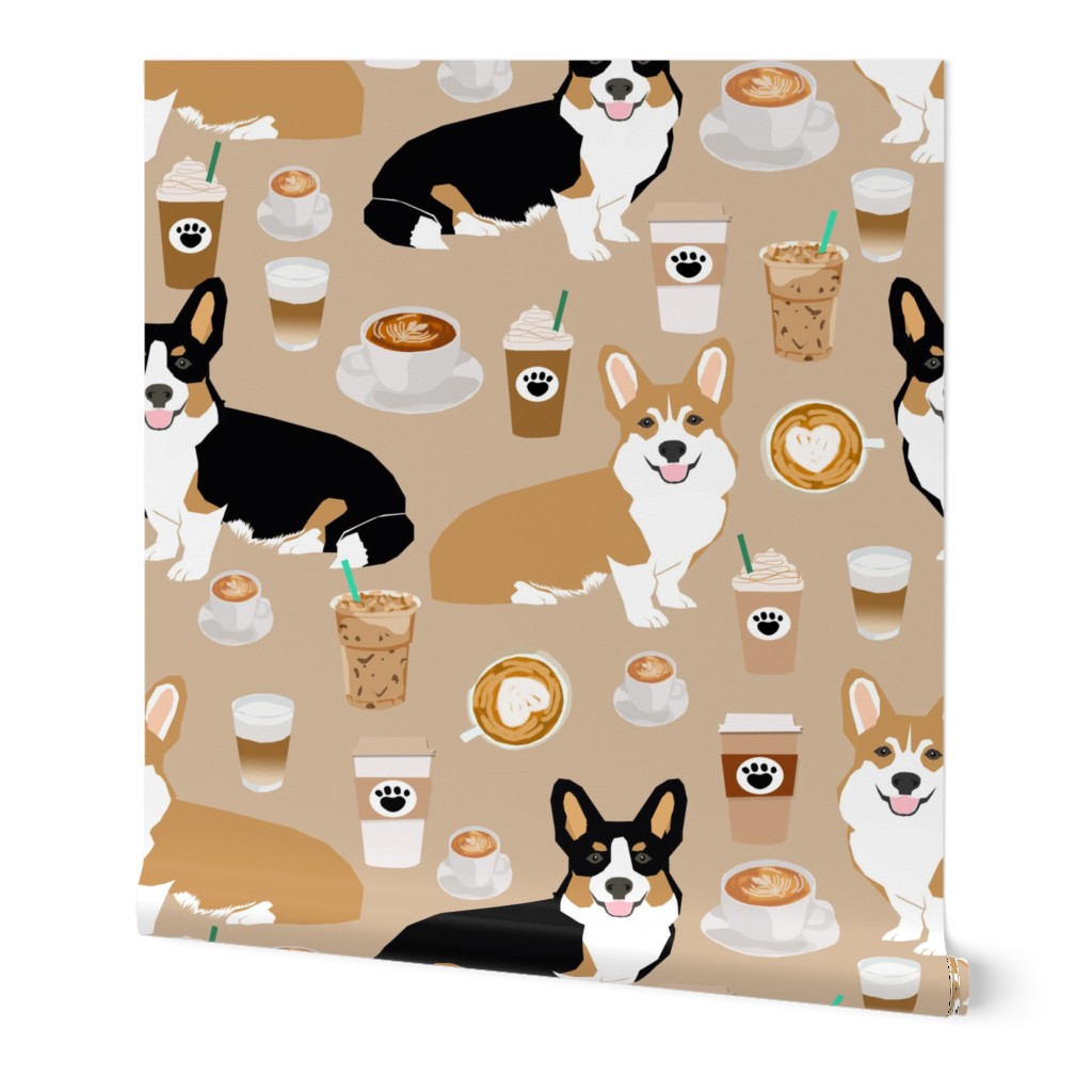 corgis and coffees fabric best tri colored coffee design cute coffees and dogs print