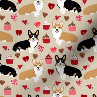 corgis valentines tri colored corgi fabric cute love hearts cupcakes fabric