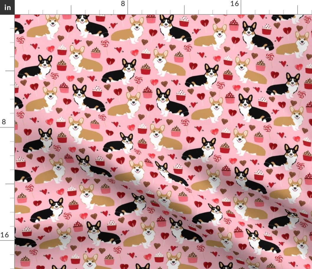 corgis tri colored corgi fabric cute valentines love pink design best cupcakes and sweet design