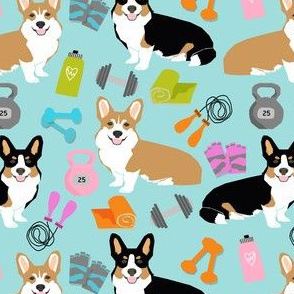 corgi workout fitness fabric cute dumbbells and kettlebells dog fabric best dogs design