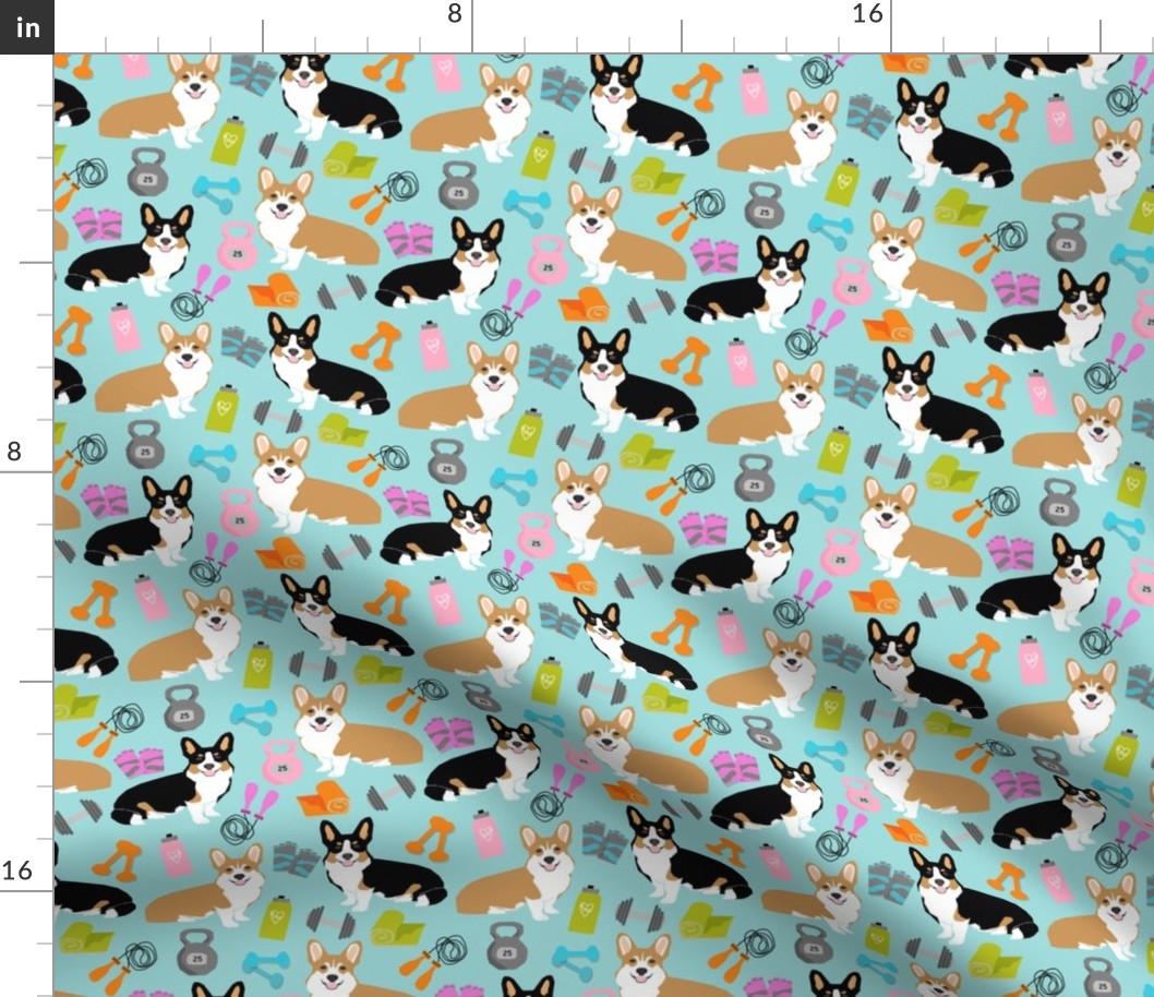 corgi workout fitness fabric cute dumbbells and kettlebells dog fabric best dogs design