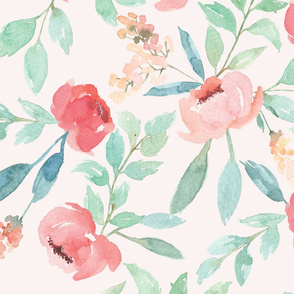 Large Watercolor Floral on Pink