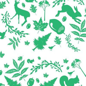 Green Woodland Fabric Rabbit Deer Fox