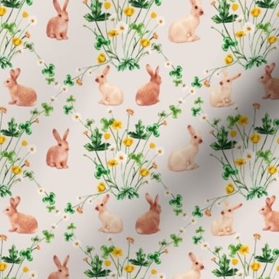 Meadow Bunnies Floral on Vintage Cotton