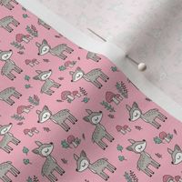 Sweet  Woodland Deer and Mushrooms Forest on Pink Tiny Small