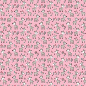 Sweet  Woodland Deer and Mushrooms Forest on Pink Tiny Small