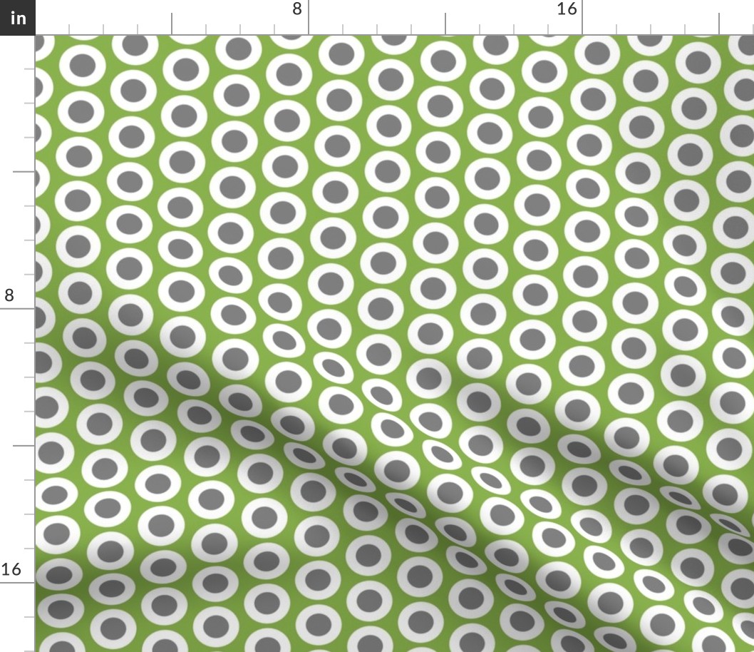 Gray + white buttonsnaps or polka dots on green by Su_G_©SuSchaefer