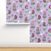 hula girls // purple tropical summer retro surf wear cute hawaiian girls fabric