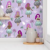 hula girls // purple tropical summer retro surf wear cute hawaiian girls fabric