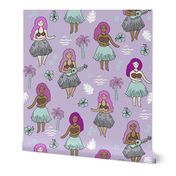 hula girls // purple tropical summer retro surf wear cute hawaiian girls fabric