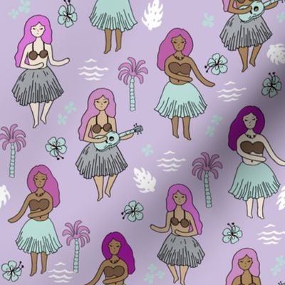 hula girls // purple tropical summer retro surf wear cute hawaiian girls fabric