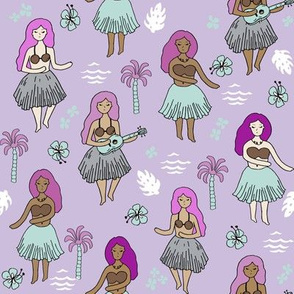 hula girls // purple tropical summer retro surf wear cute hawaiian girls fabric